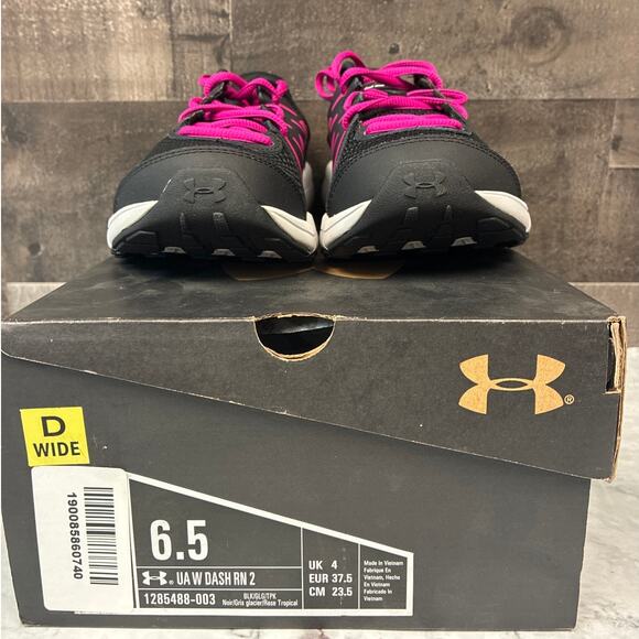 Under Armour Size 6.5 WIDE Black Pink Dash Run 2 Running Sneakers Athletic LF4 - Picture 3 of 7